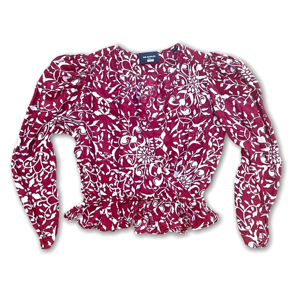 The Kooples Red v-neck blouse with botanical pattern - Picture 5 of 10